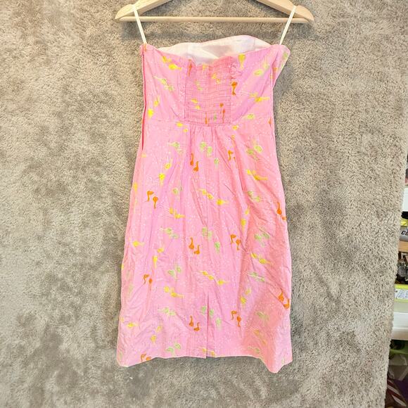 Lilly Pulitzer Pink Strapless Audrey Dress Crane Bird Print Sheath 0 XS - Picture 4 of 11